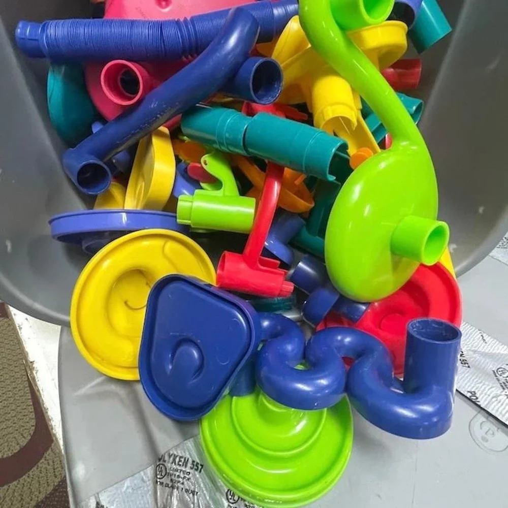 Kids Marble Run Construction Set Bulk Lot with Glass Marbles and Storage‎ Bag